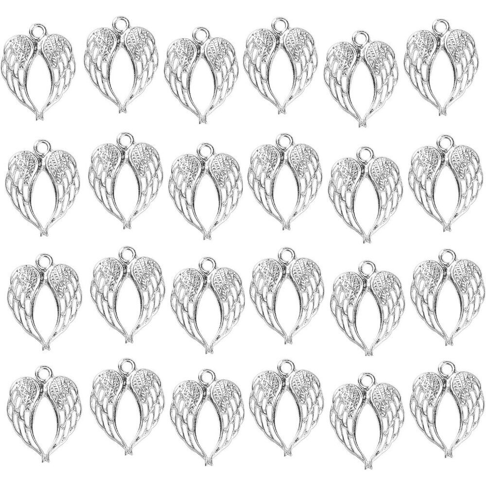 Angel Wings Charms - 30 Pack Silver Tone for DIY Jewelry Making Supplies, Small